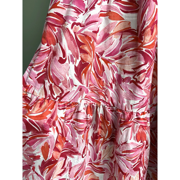 LONDON TIMES Floral Tiered Maxi Dress Square Neck Sleeveless Smocked Pink Red 12 - Picture 7 of 15